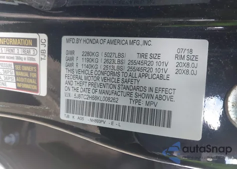 2019 Acura Rdx A-Spec Package из США, поврежденный, VIN 5J8TC2H68KL008262